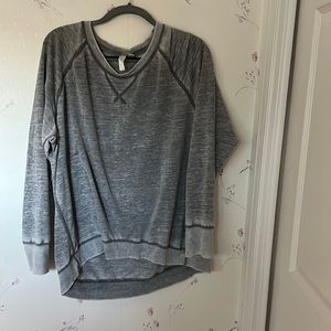 Long sleeve lightweight gray shirt.